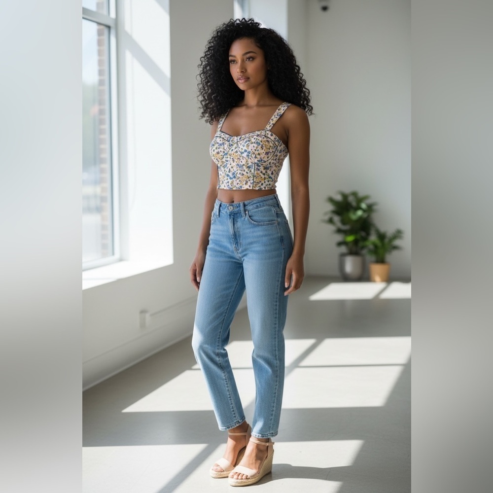 BGC Collective Floral Corset Crop Top Smocked Back Size M